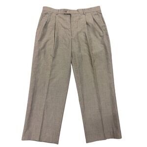 Louis Raphael Rosso Red Mens 38x30 Brown Houndstooth Pleated Dress Pants Trouser